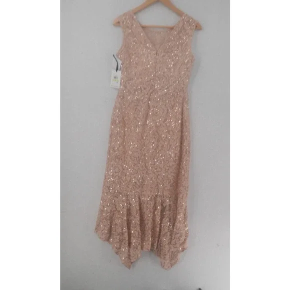 NEW Kensie Women's 4 Flounced Hem Sequin Asymmetric Midi Dress Blush Pink - Picture 8 of 15